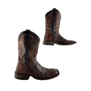 Men's Tony Lama USA Brown Crocodile Square Toe Western Boots Size 8 D